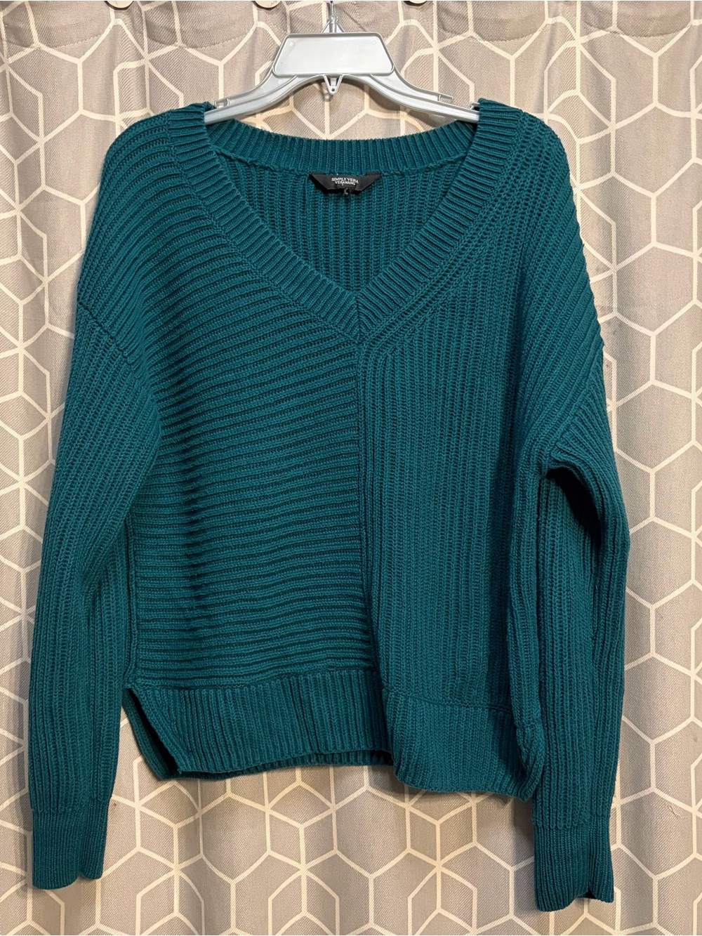 Simply Vera Vera Wang Teal Ribbed V-Neck Sweater